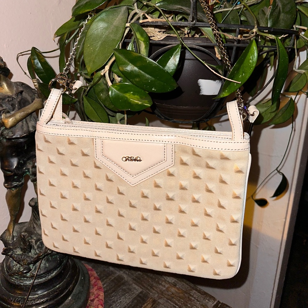 Tre Vero Shoulder Bag Embossed Cream Leather Genuine
